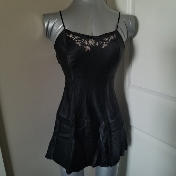 Victoria's Secret Other - Vintage Victoria's Secret 100% Silk Lingerie w/ silver embroidery & leg slit